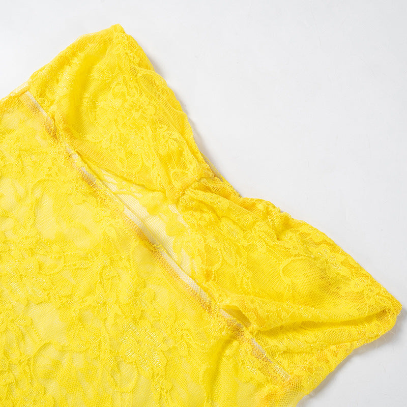 Women Summer Lace Hollow Off Shoulder Strapless Top and Pants Two-piece Set 10