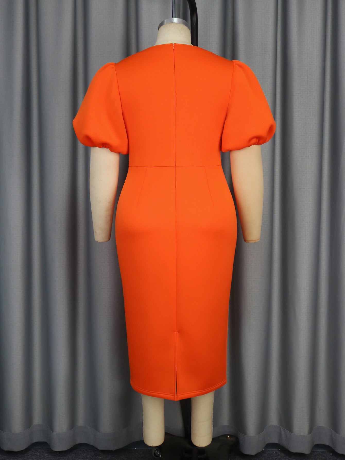 Elegant Puff Sleeve Round Neck Dress Bow Accent High Waist Party Gown 6