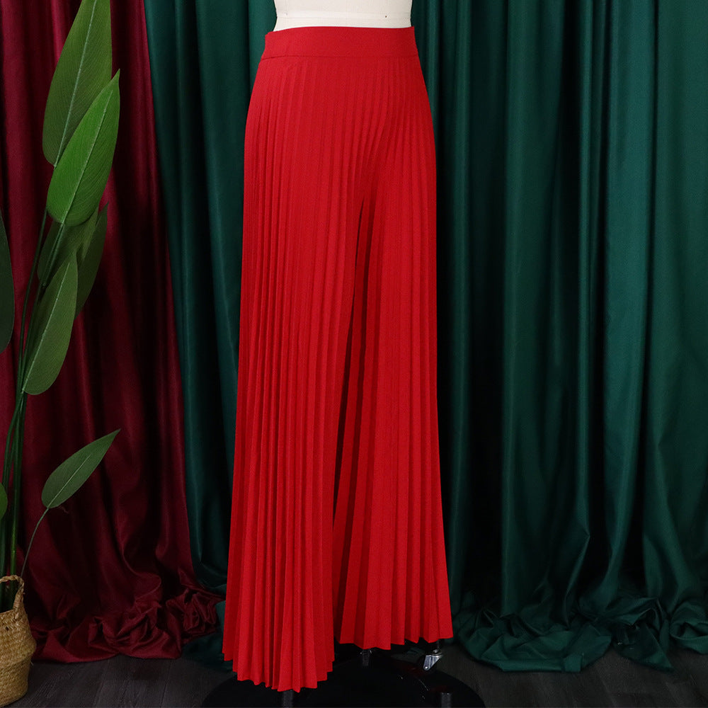 Ladies Summer Fashion Chic Pleated Pants High Waist Wide Leg Pants 28
