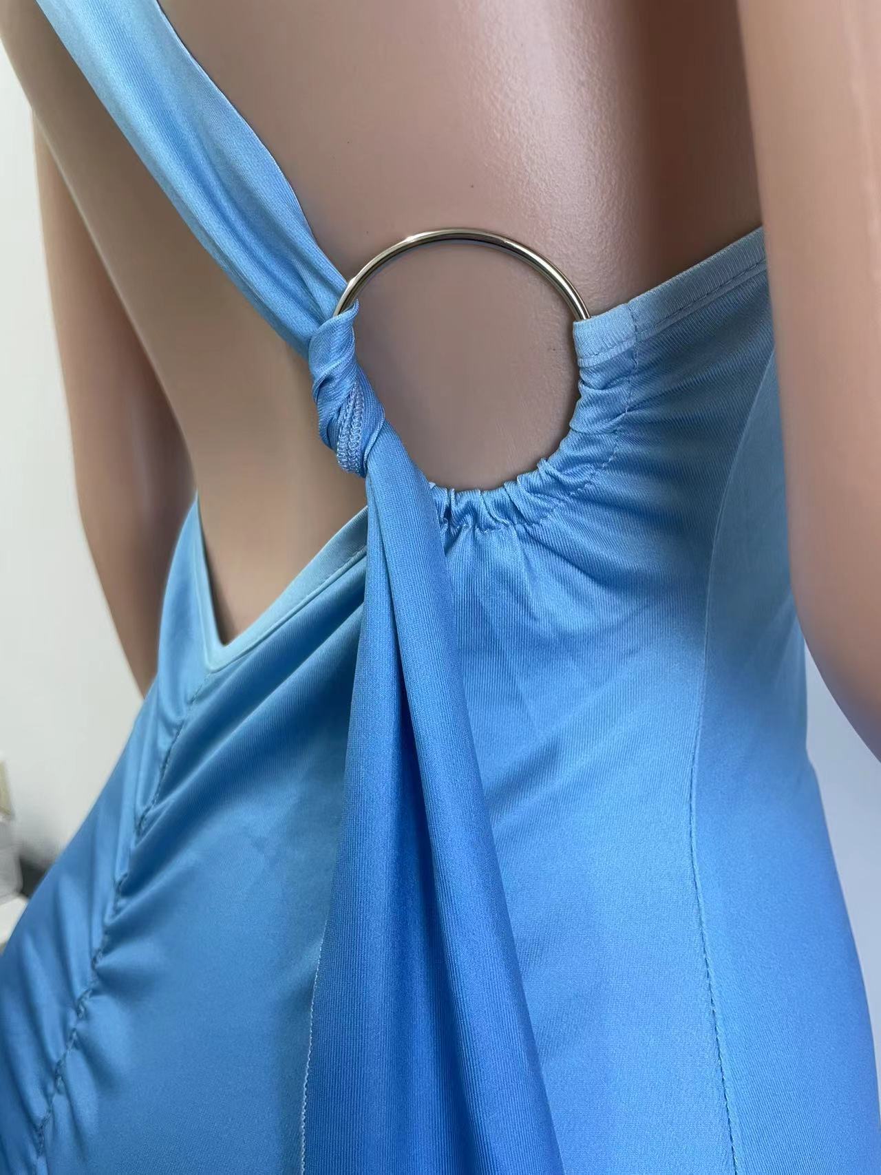 Women's Summer Sleeveless Slash Shoulder Gradient Color Sexy Slim Long Dress 12