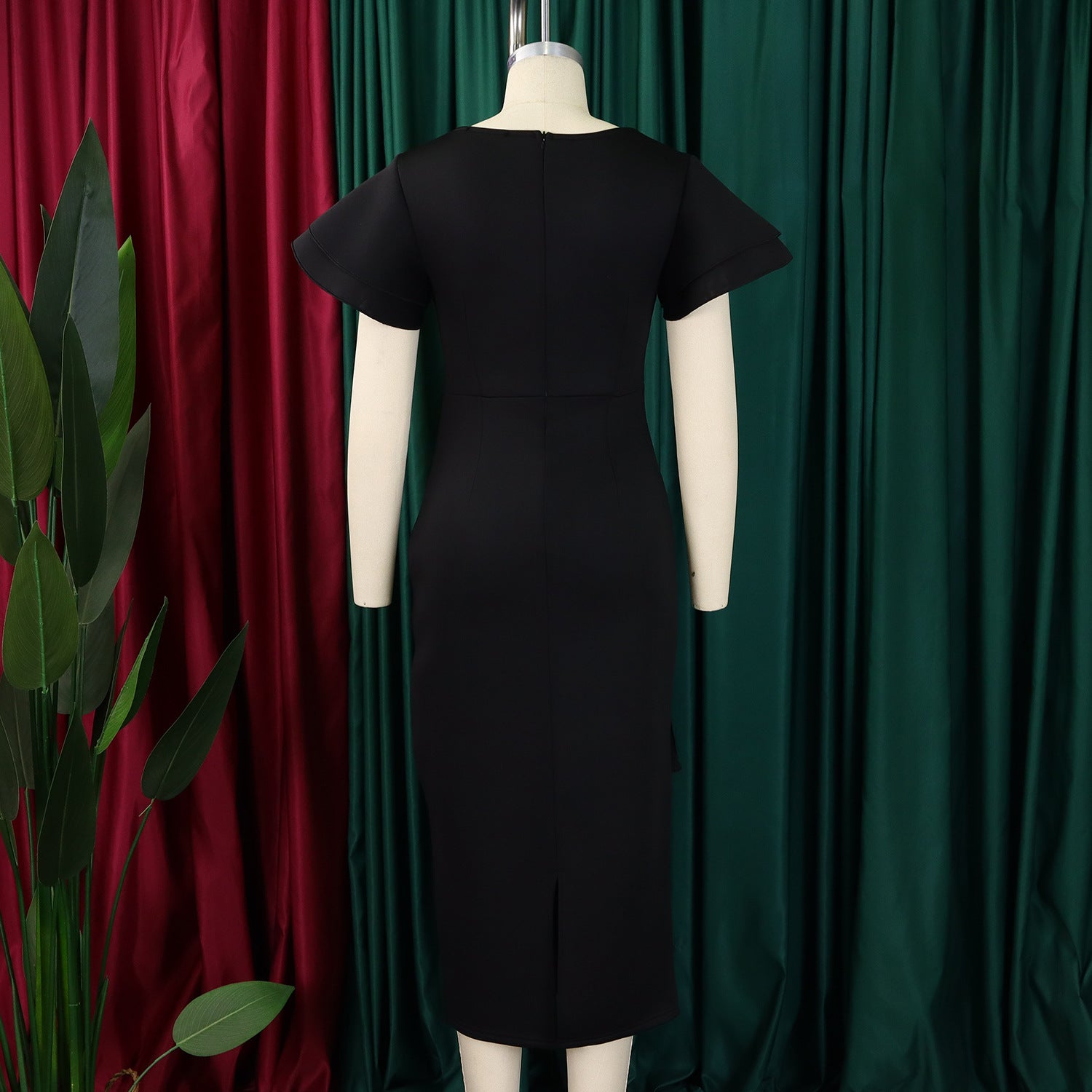 Women Elegant Ruffle Solid Bodycon Dress 15