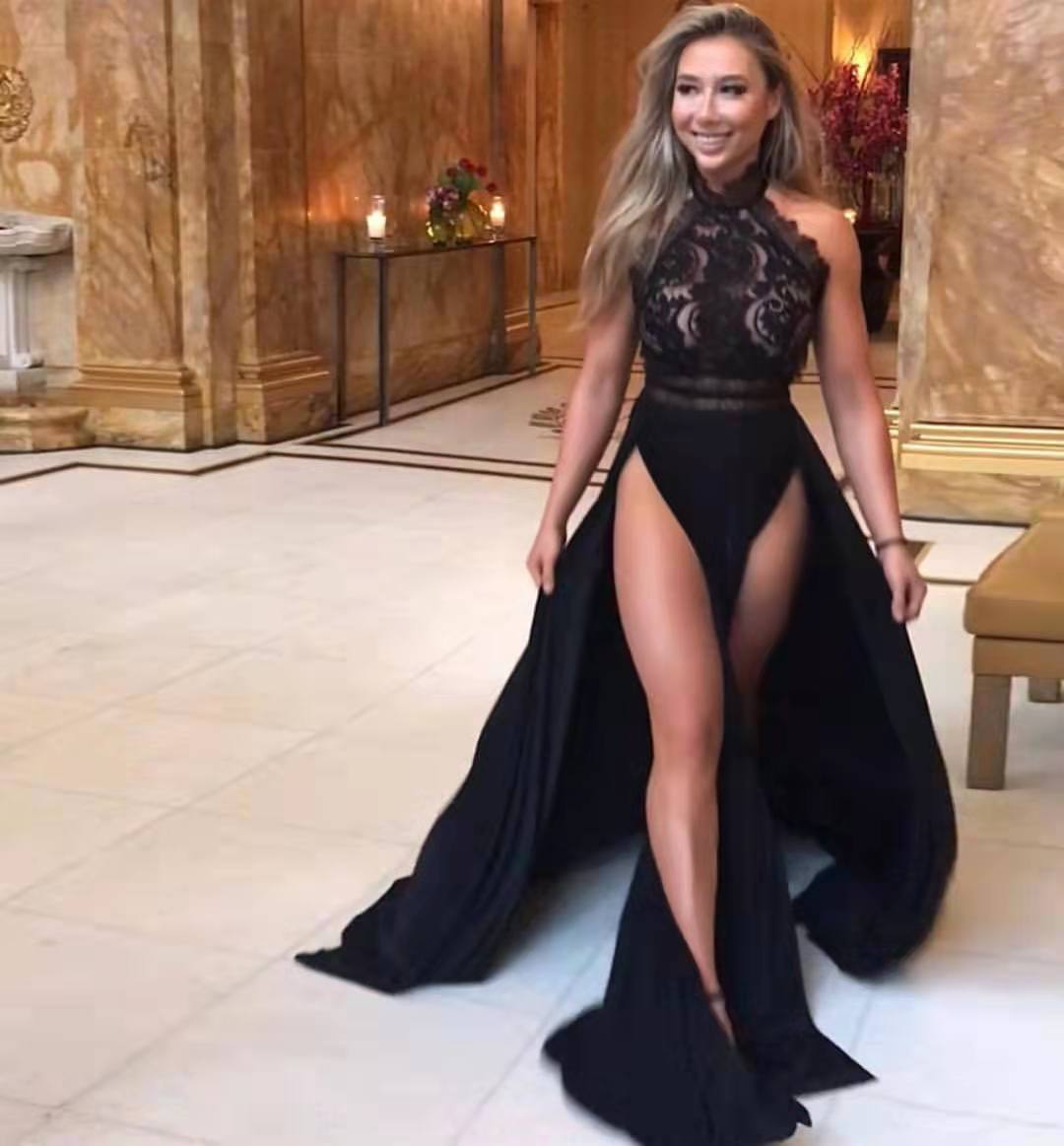 Sexy See-Through Lace backless high slit women's evening dress 13