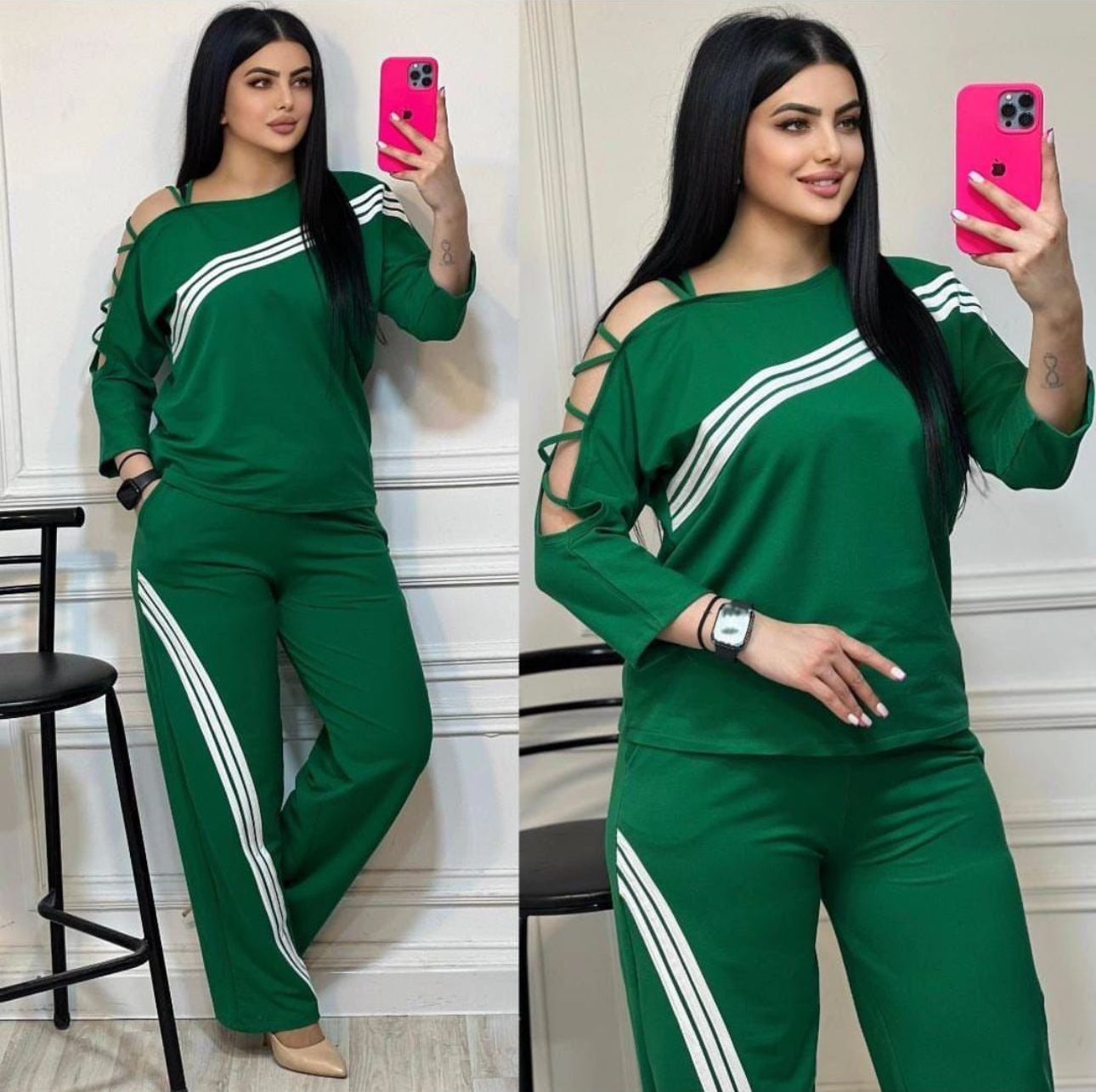 Women Twill color matching Casual Top and trousers Two Piece Set 5