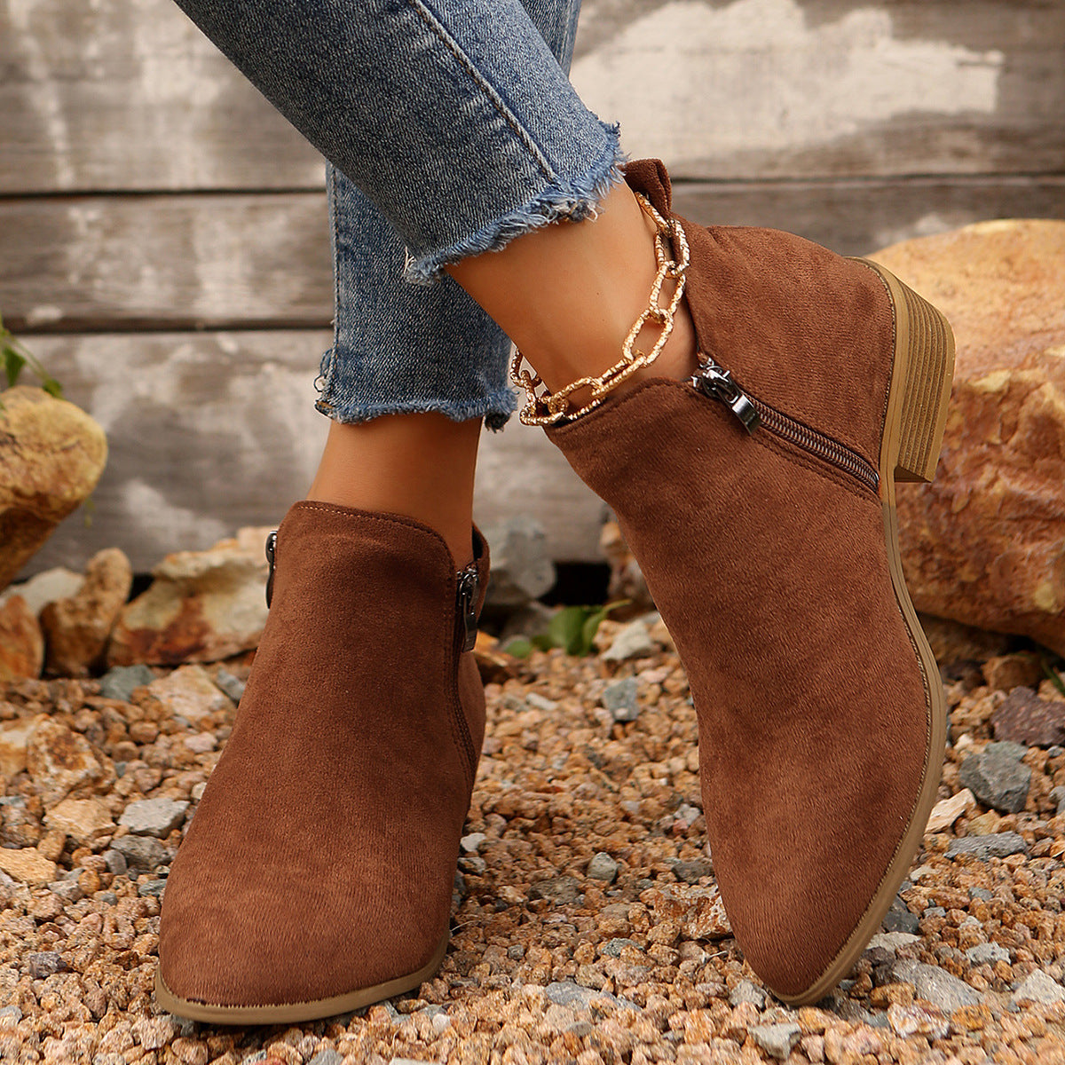 Women's Winter Plus Size Suede Pointed Side Zip Mid Heel Chelsea Boots 5