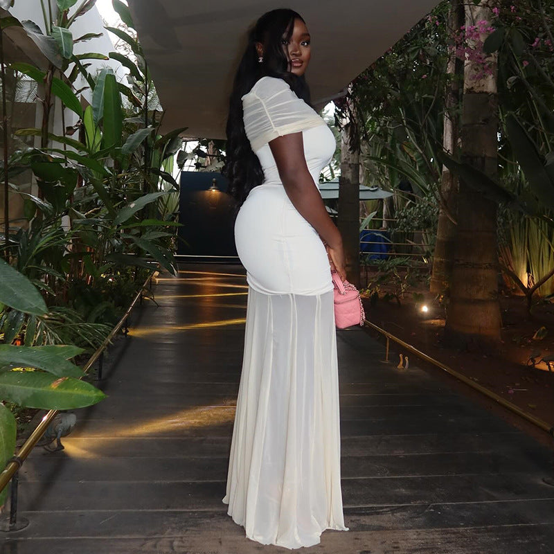 Women off-shoulder pleated off shoulder strapless dress 6