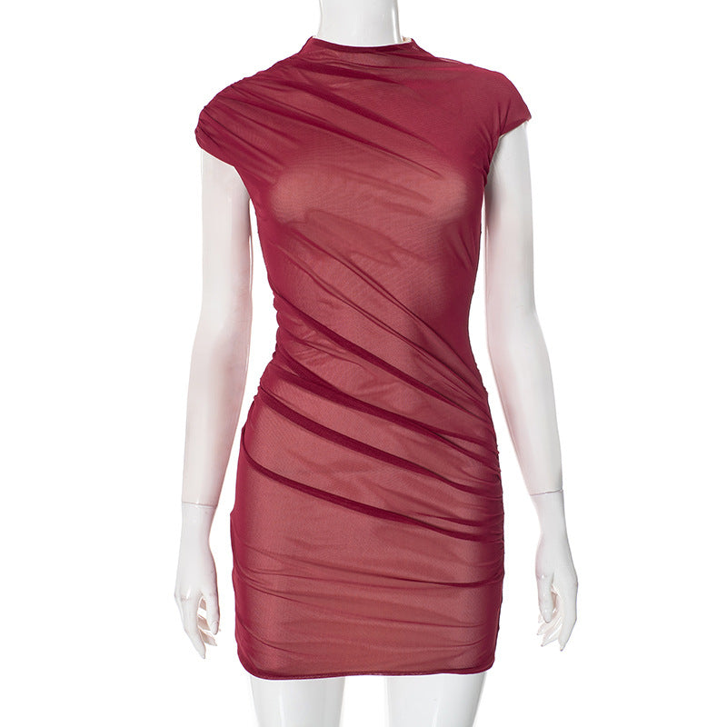 Women Round Neck Sexy See-Through Mesh Bodycon Dress 13