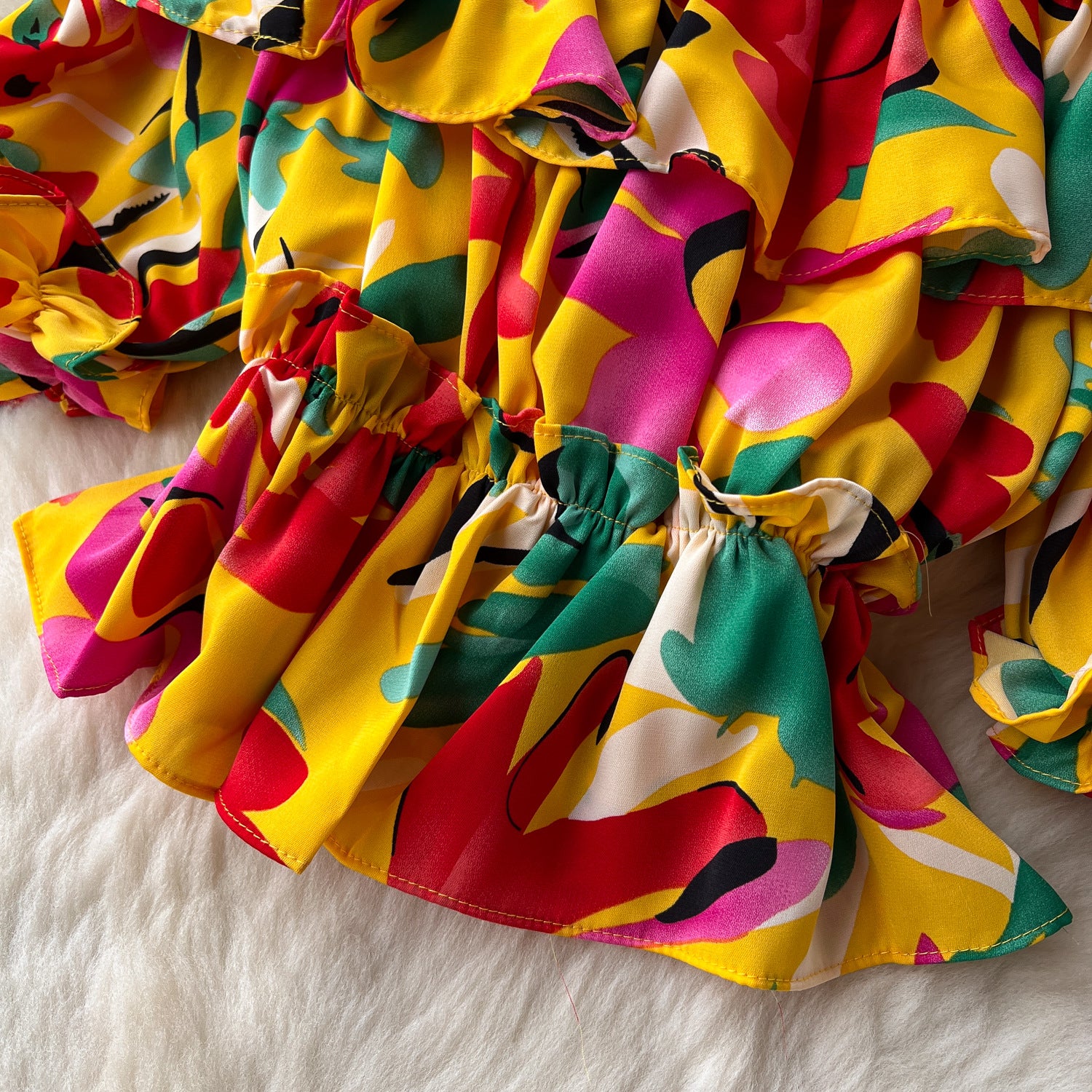 Women French Off Shoulder Ruffled Floral Blouse and Wide Leg Pants Two-Piece Set 24