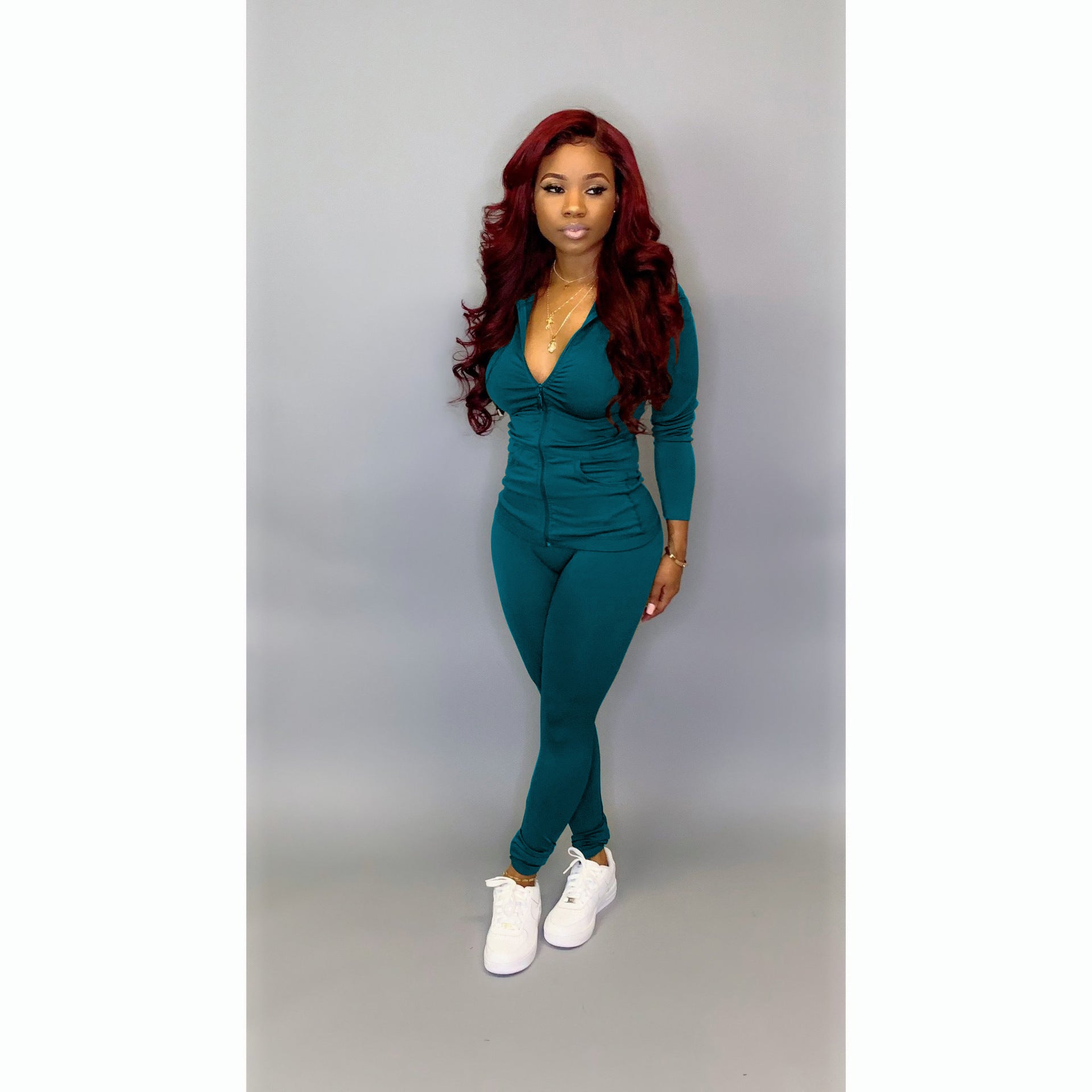 Women's Autumn Style Hat Pocket Zipper Fashion Casual Sport Two Piece Set 15