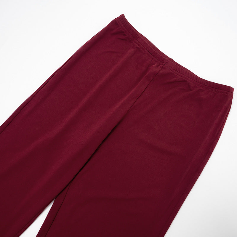 Women Fall Solid Casual Long-Sleeved Top and Pants Two-Piece Set 20