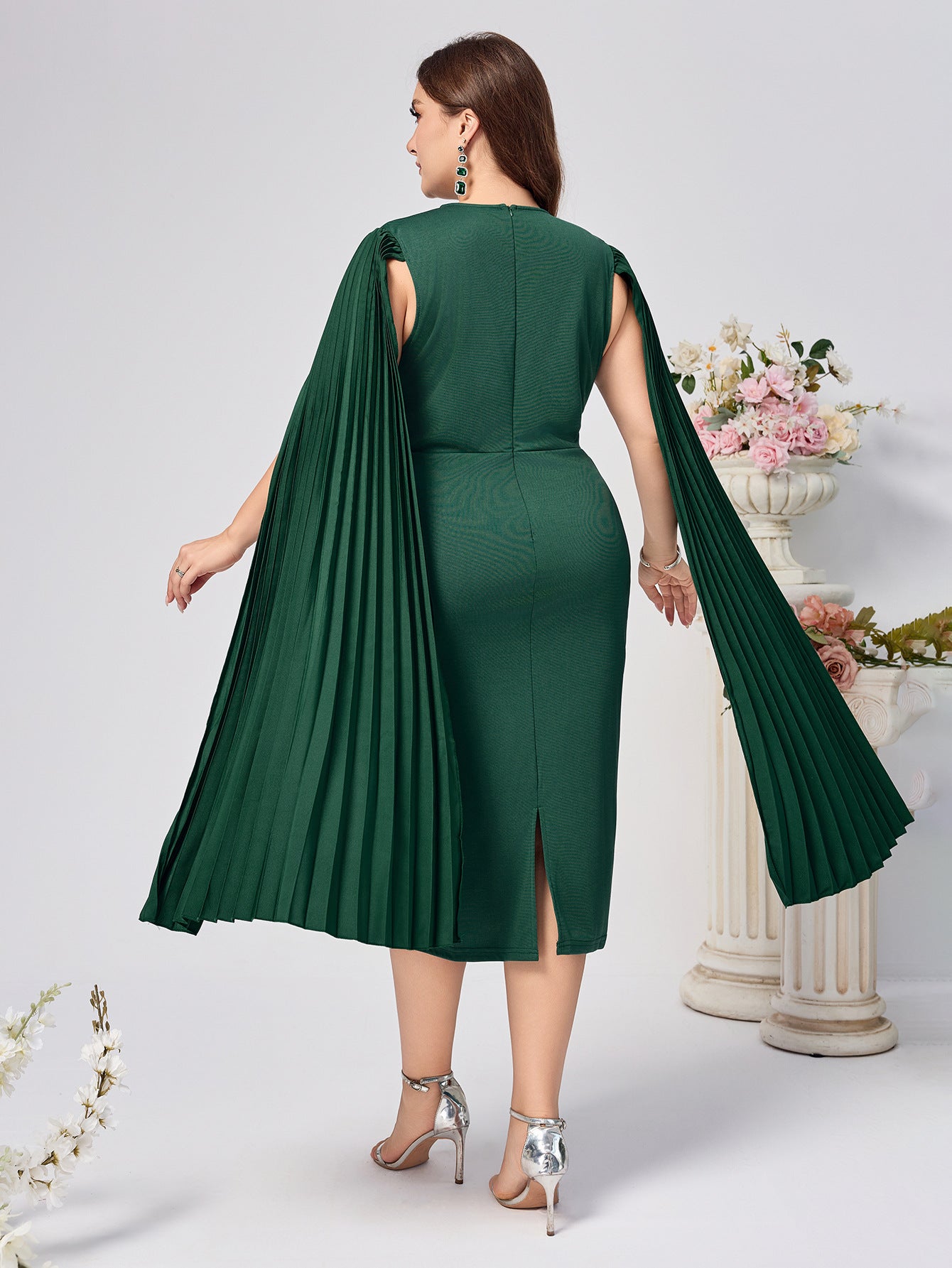 Plus Size African Women Fall/Winter Solid Bodycon Cape Dress 9