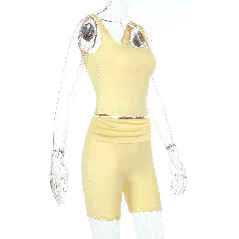 Women's Square Neck Strap Summer Casual Fashion Short Set 6