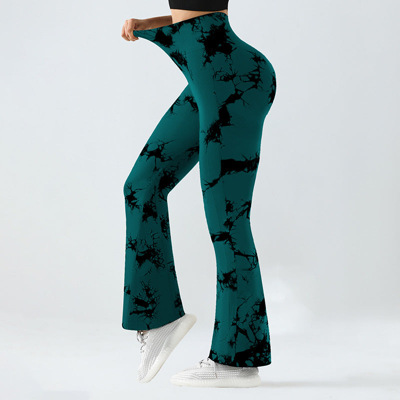 Tie Dye Bell Bottom Yoga Pants Women's High Waist Butt Lift Sports Tight Fitting Wide Leg Fitness Trousers 4
