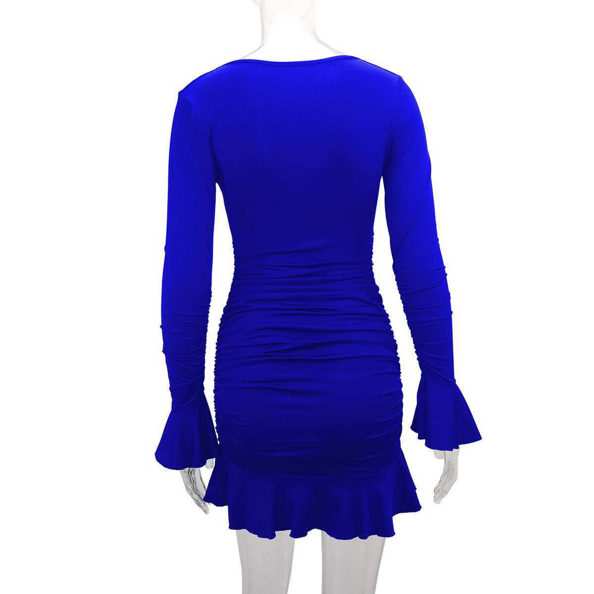 Fashion Sexy Deep V Neck Long Sleeve Ruffle Bodycon Dress 13