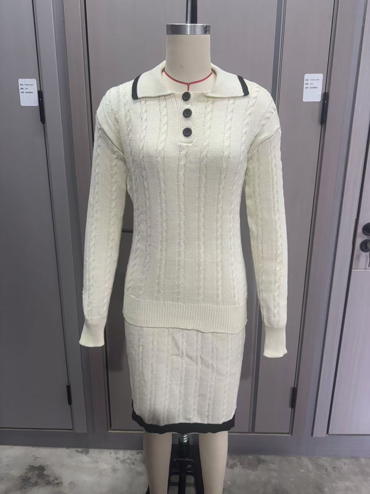 Women Knitting Long Sleeve Top and Skirt Two Piece Set 33