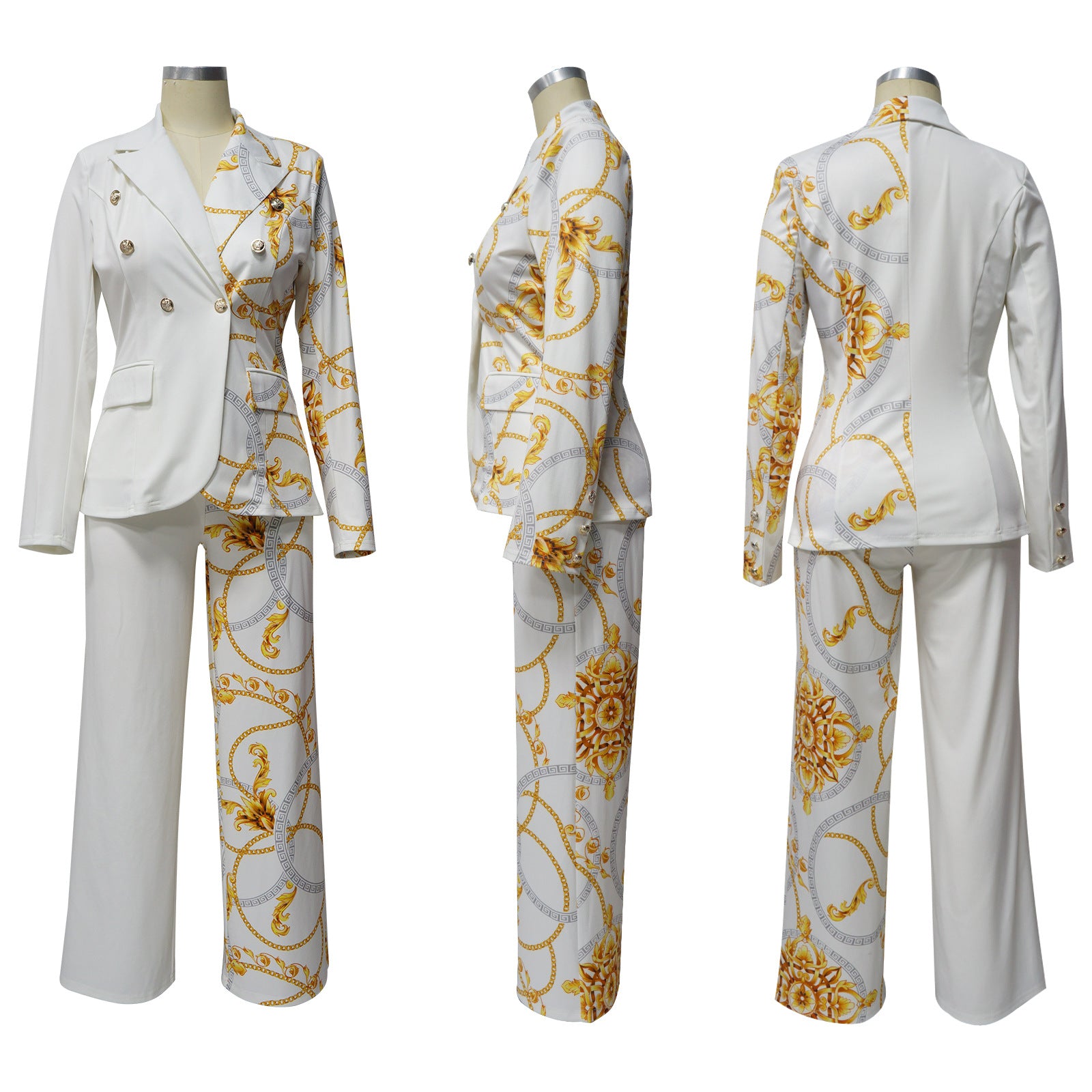Fashionable Women's Turndown Collar Long Sleeve Printed Suit Two Piece Set 12