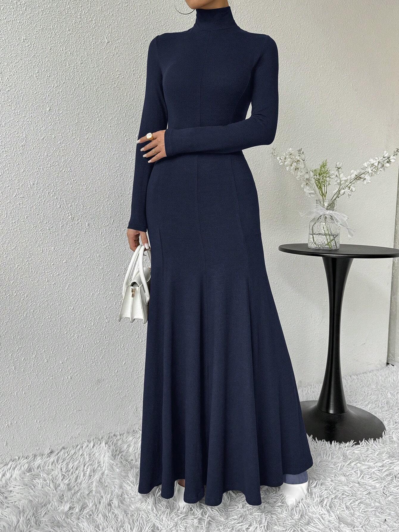 Women's Autumn And Winter High Collar Chic Slim Long Dress 6