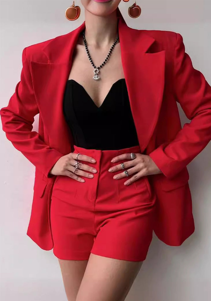 Women Long Sleeve Blazer and Shorts Two Piece Set