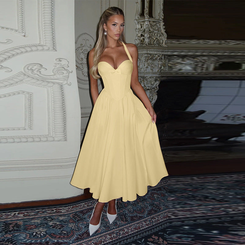 Women Halter Neck Butterfly Plunging Dress 3