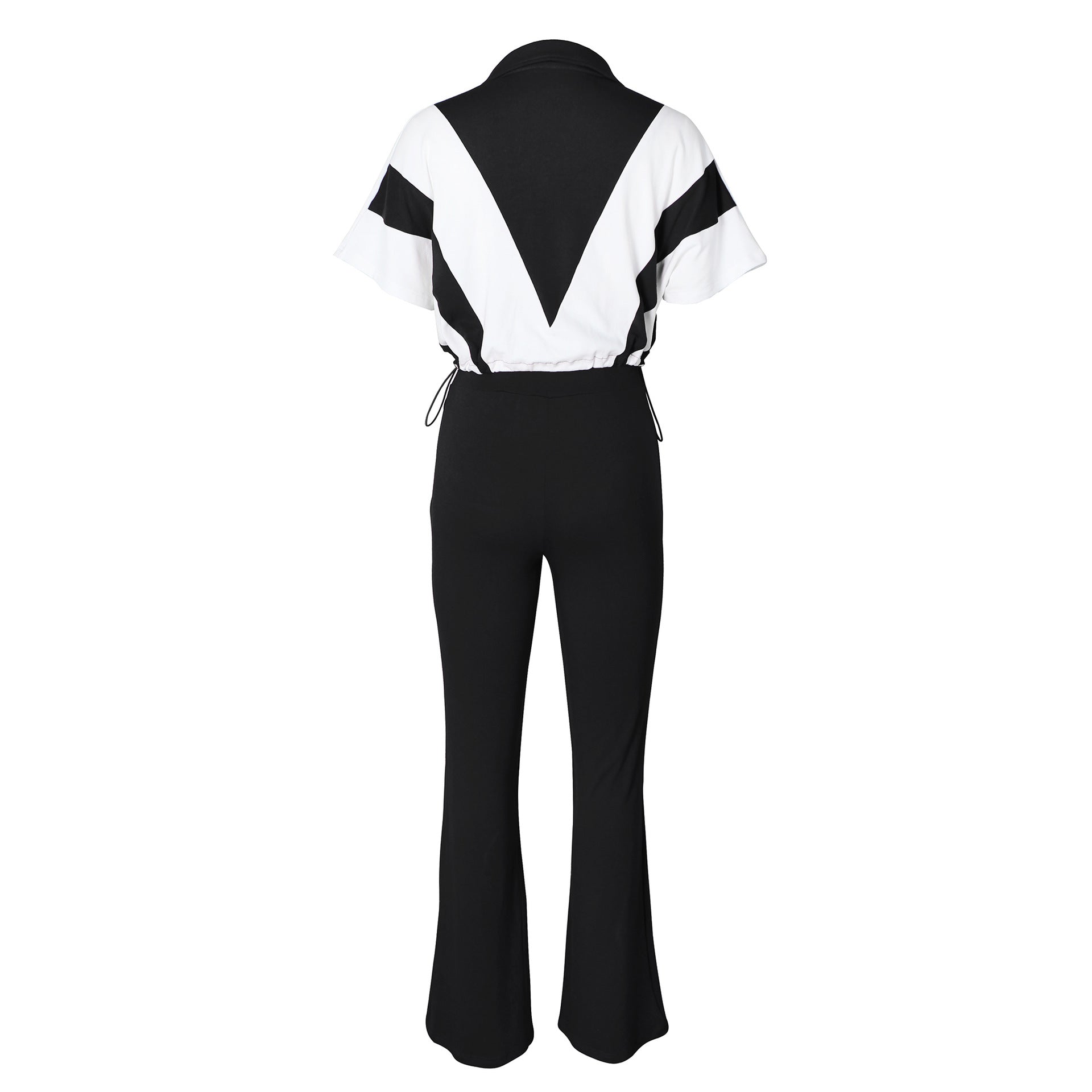 Casual Elastic Slim Waist Color Block Patchwork Sports Two Piece Pants Set for Women 19