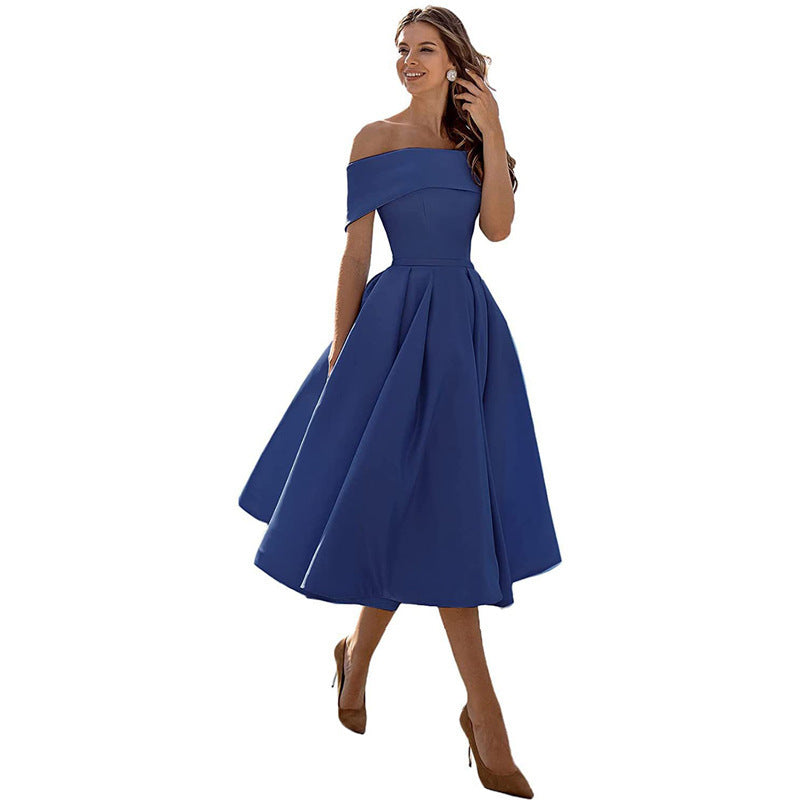 Elegant Off Shoulder Solid Color A-line Party Dress（Processing time need 3-6 days） 17