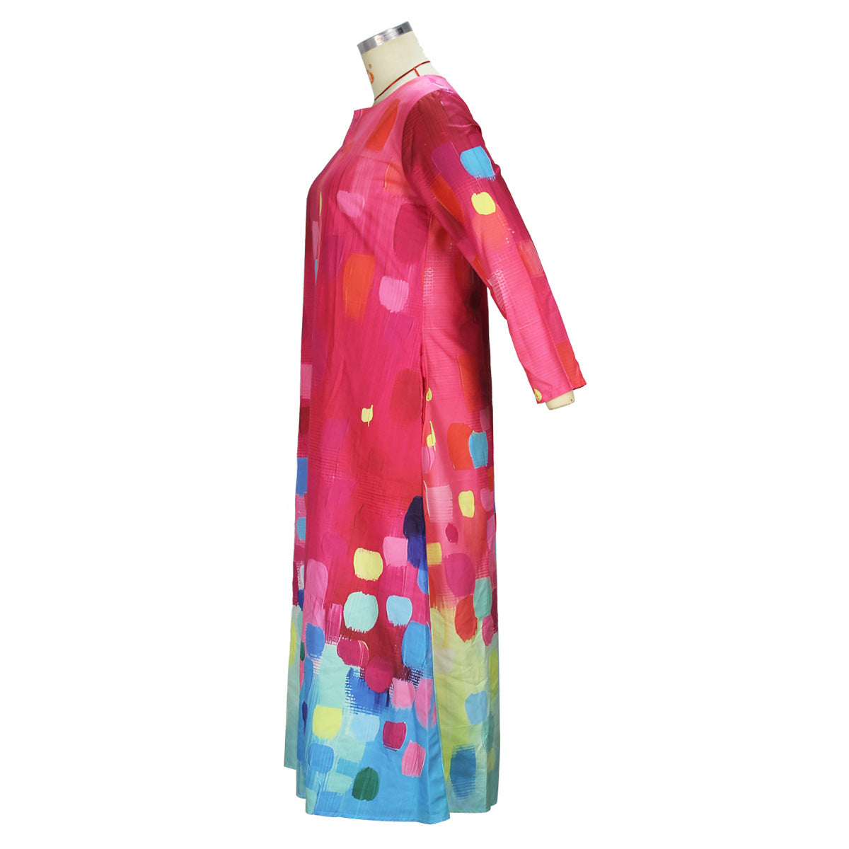 Women's Spring And Autumn Printed Fashion Chic V-Neck Loose Long-Sleeved Dress 11