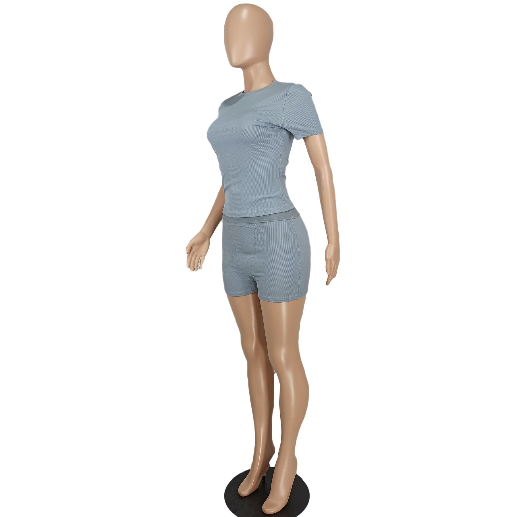 Women Sexy Solid Short Sleeve Top and Shorts Two-piece Set 20