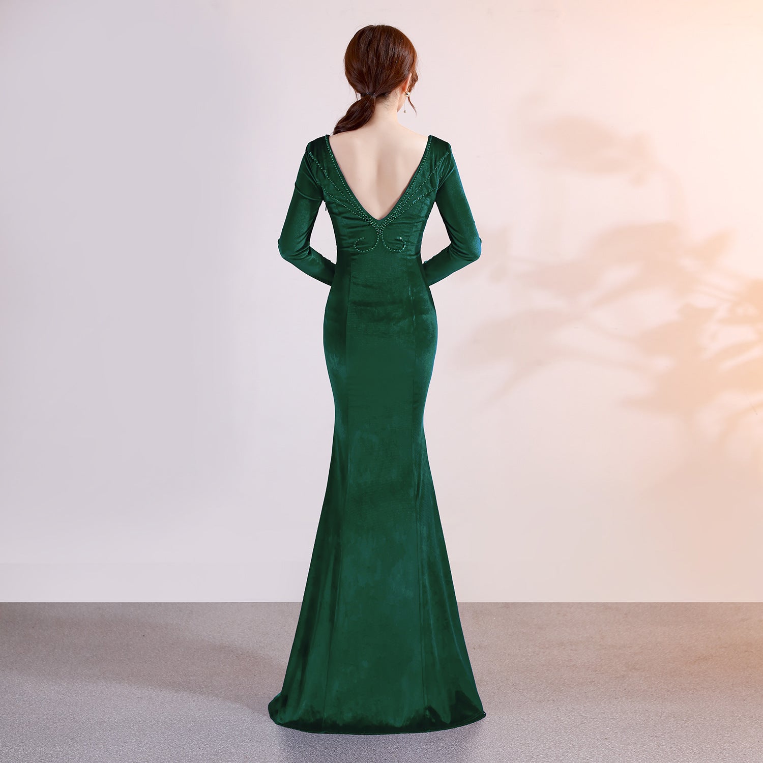 Women Long-Sleeved Velvet Evening Dress Formal Party Autumn And Winter Long Fishtail Party Dress 21