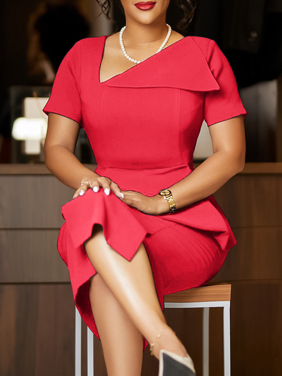 Women's Chic Tonle Fashion Slash Shoulder Dress 8