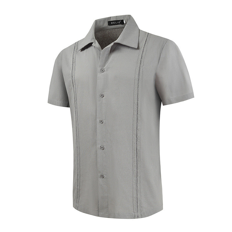 Men Casual Cuban Guayabera Short Sleeve Beach Shirt 16