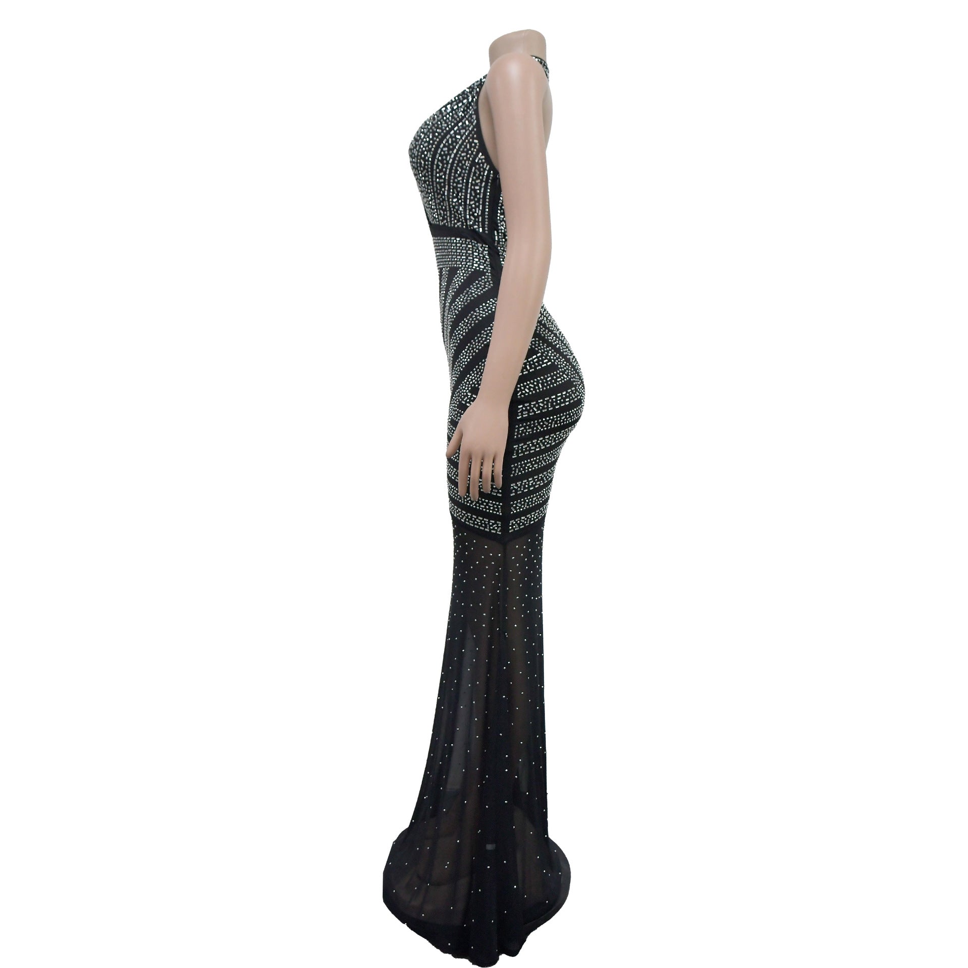 Women Solid mesh Beaded Sleeveless Maxi Dress 14