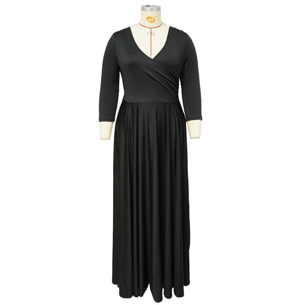 Plus Size Women's Solid Color V-Neck Sexy Wedding Long Dress 12