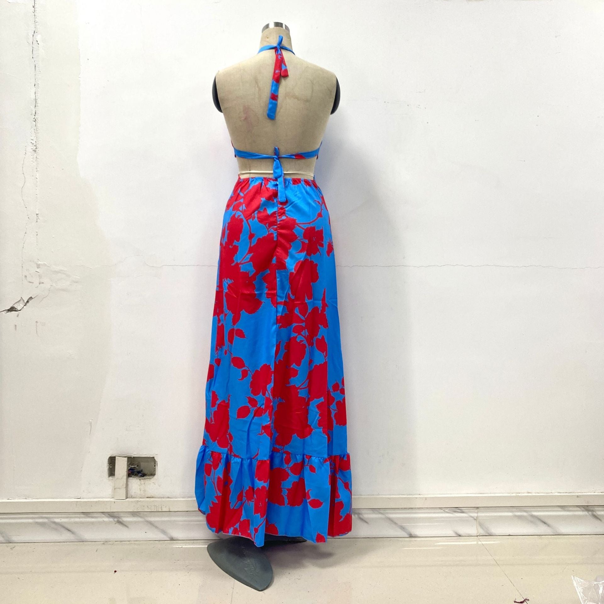 Summer Print V Neck Sleeveless Halter Boho Dress 7