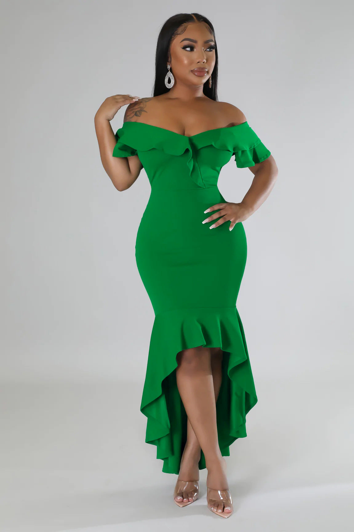 Women Summer Off Shoulder Ruffle Trim Dress 4