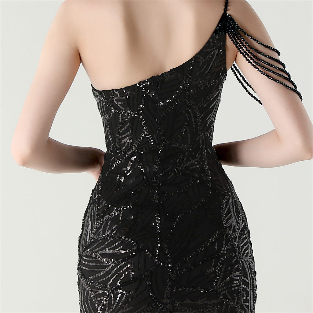 Women One Shoulder Beaded Sequin Embroidery Formal Party Prom Wedding Evening Dress 51