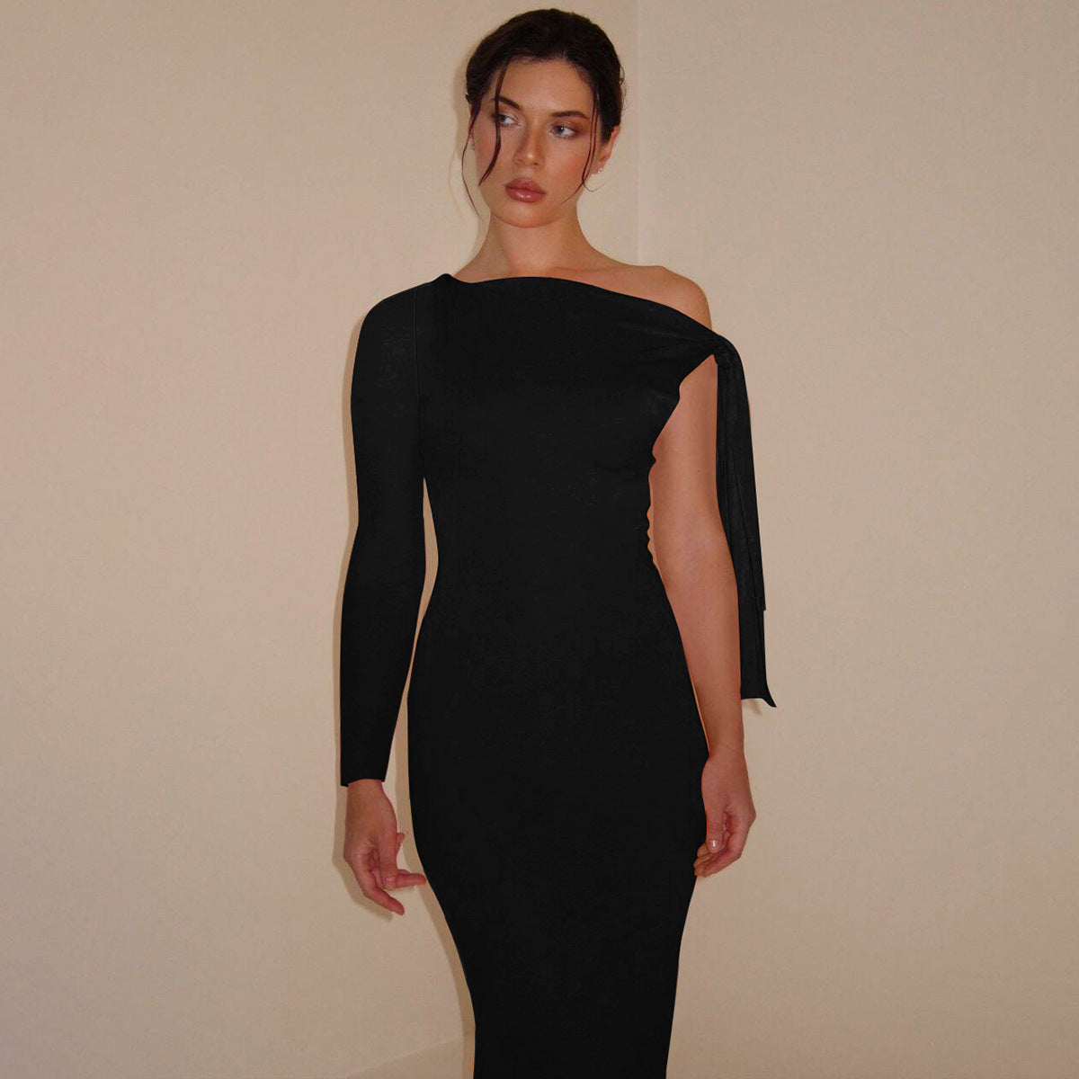 Women summer one-shoulder Slash Shoulder lace-up Solid dress 8