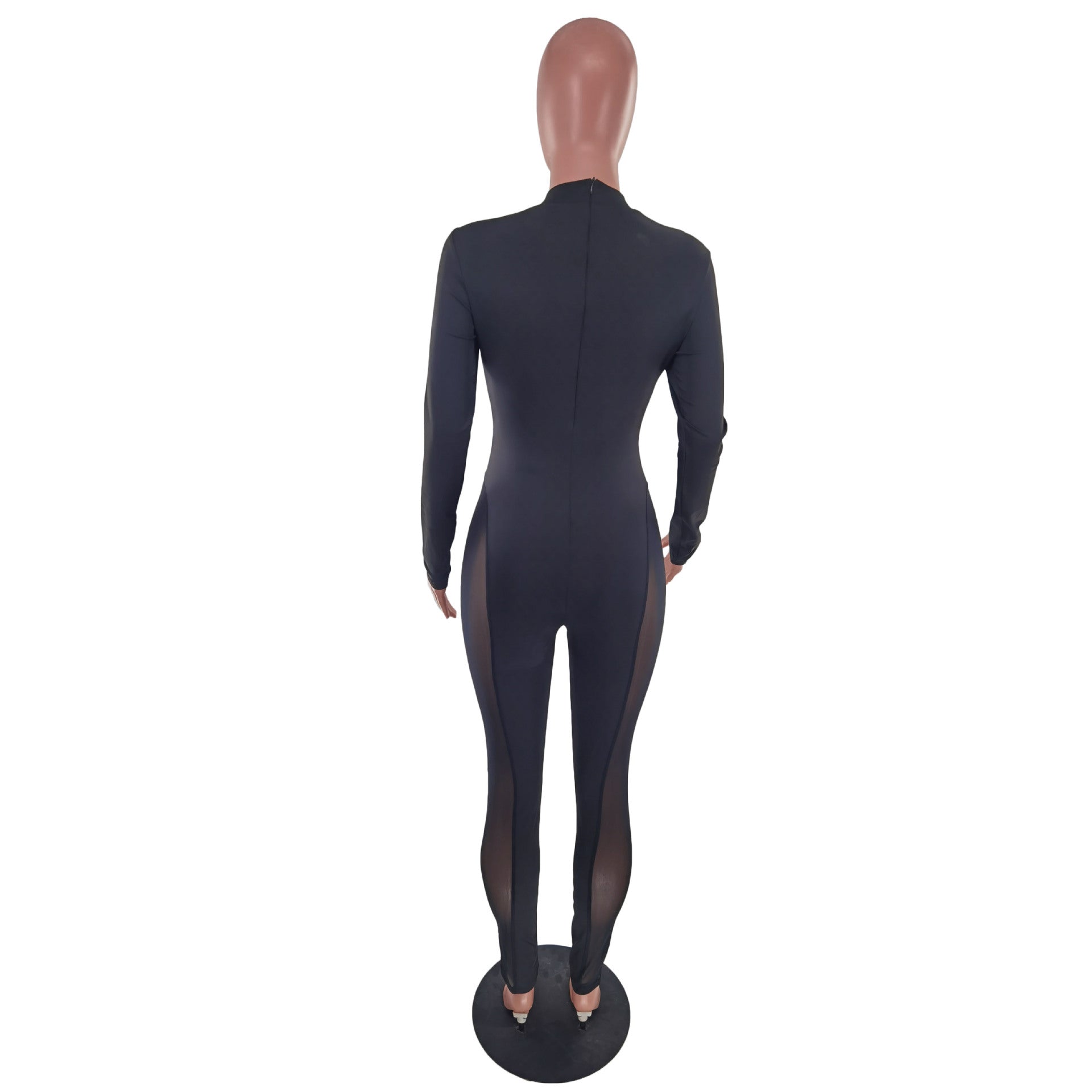 Women Mesh Patchwork Sexy Long Sleeve Jumpsuit 9