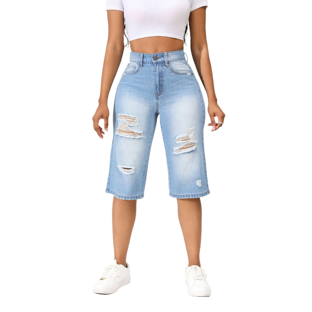 Women's Stretch Ripped Denim Summer Shorts 5
