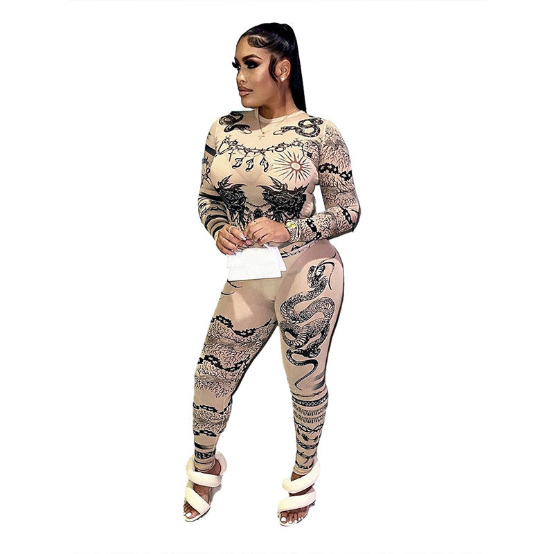 Autumn Women mesh embroidery See-Through Top and trousers two-piece set 7