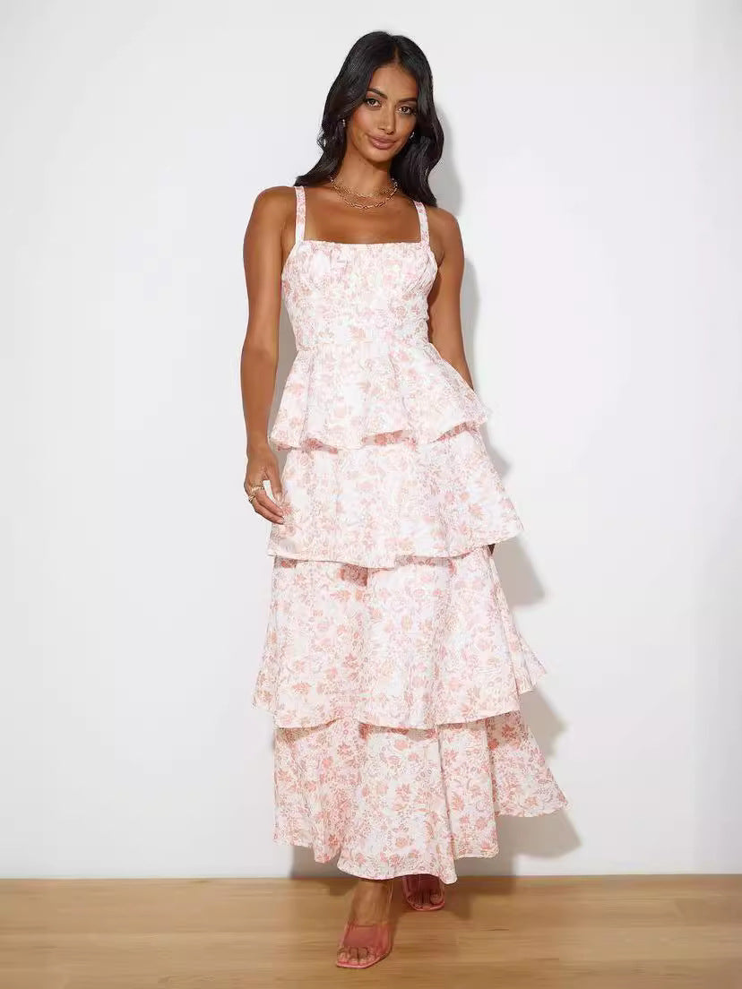 Spring And Summer Bow Floral Printed Holidays Party Chic Dress 5