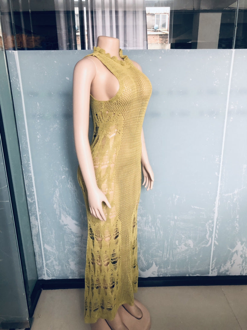 Women Dress Sun Protection Shirt Beach Long Dress Knitting Dress 44