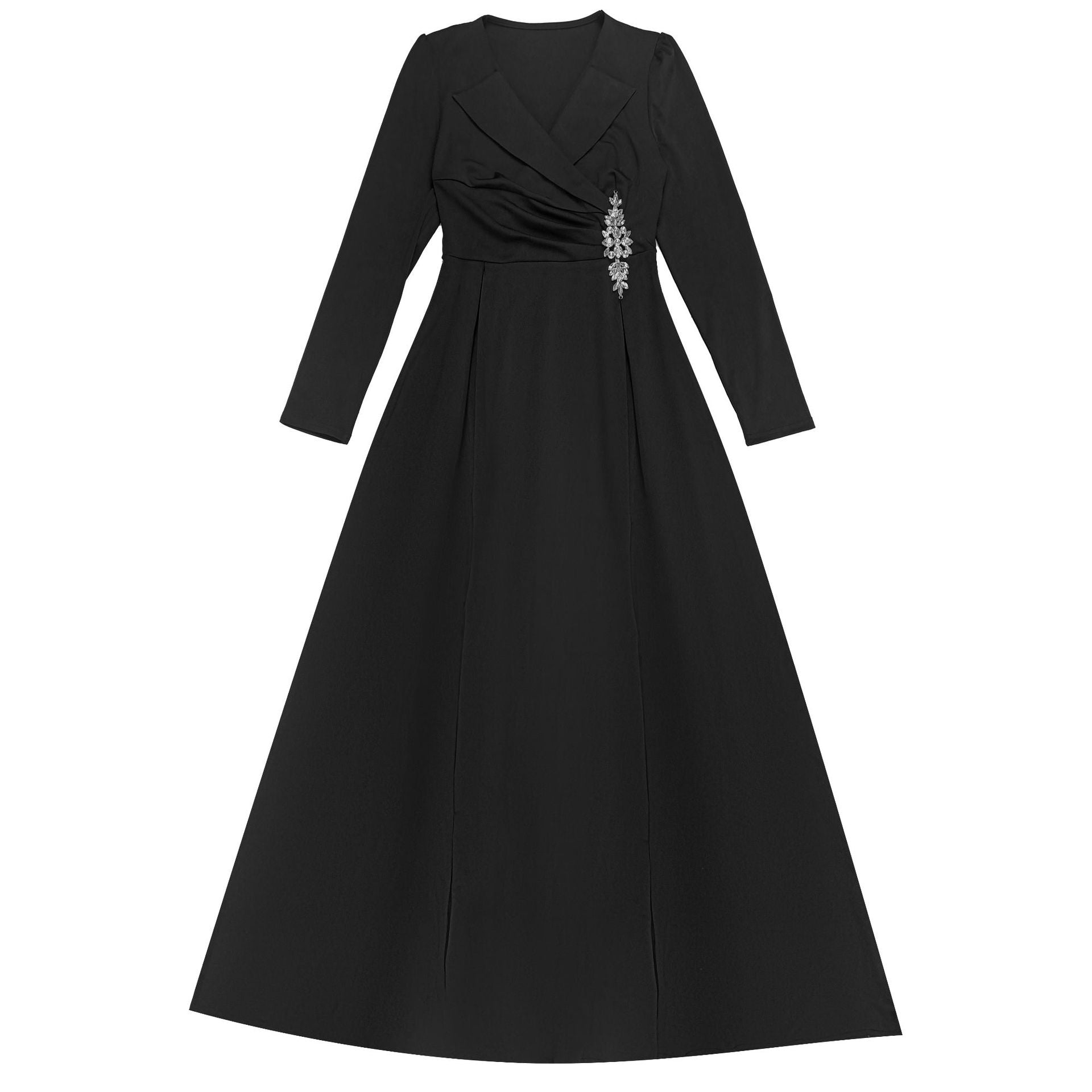 Women Cross Turndown Collar Long Sleeve Dress 20