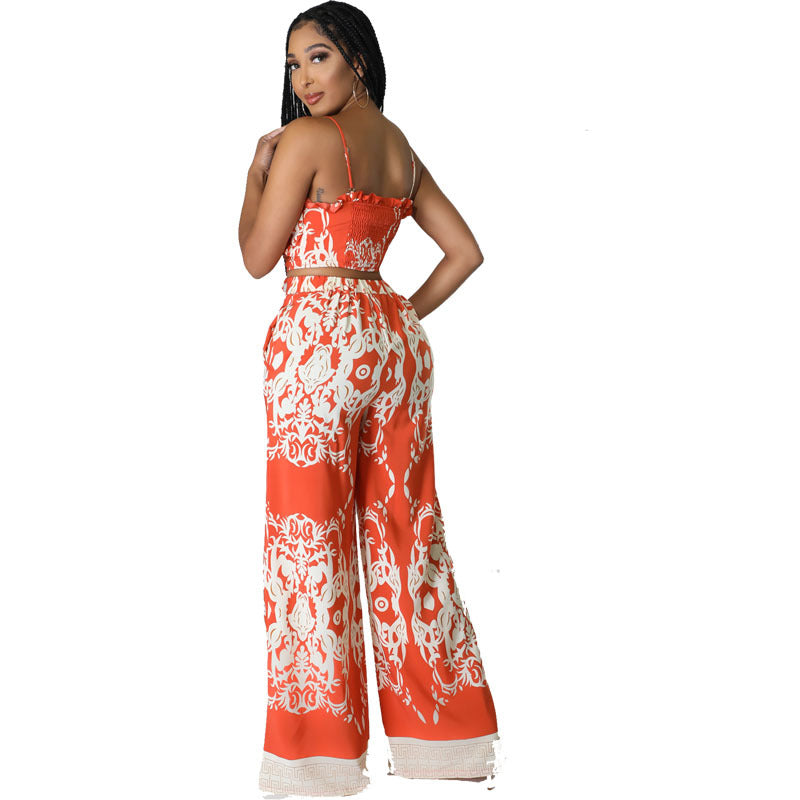 Fashion Print Drawstring Two-Piece Pants Set 4