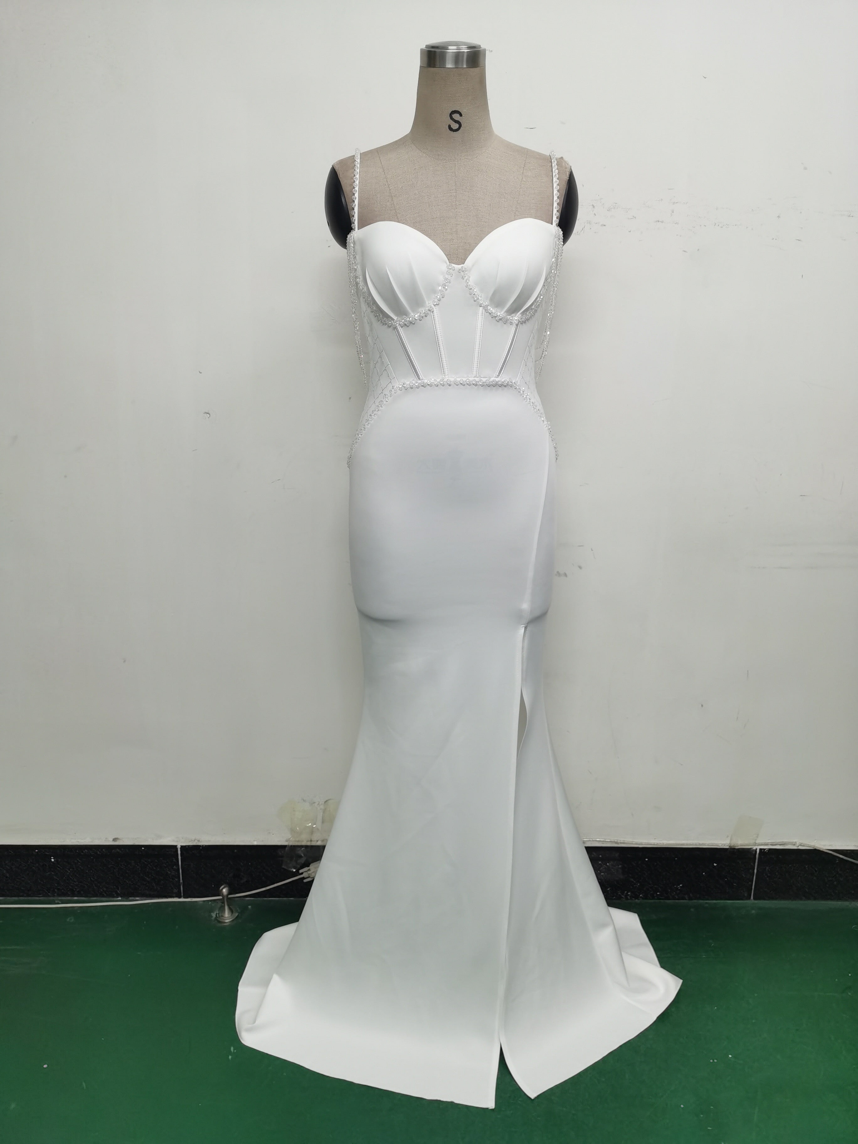 Women lace mesh herringbone Lace-Up beaded Formal Party evening dress 43