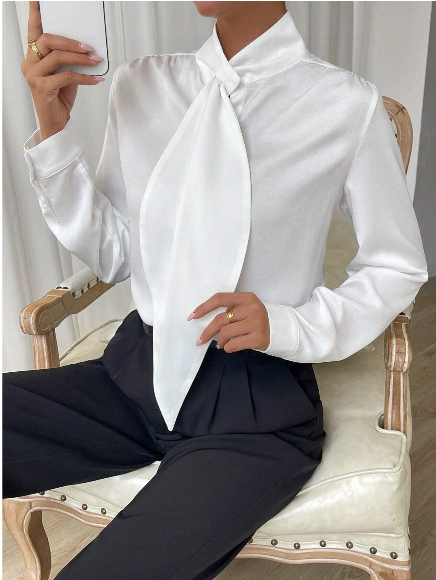 Women Spring Long Sleeve Ribbon Shirt 4