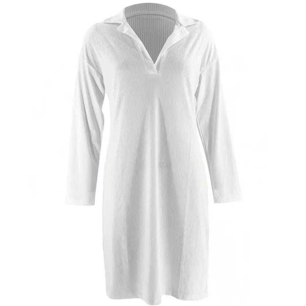 Plus Size Women summer white half-open collar long-sleeved dress 3