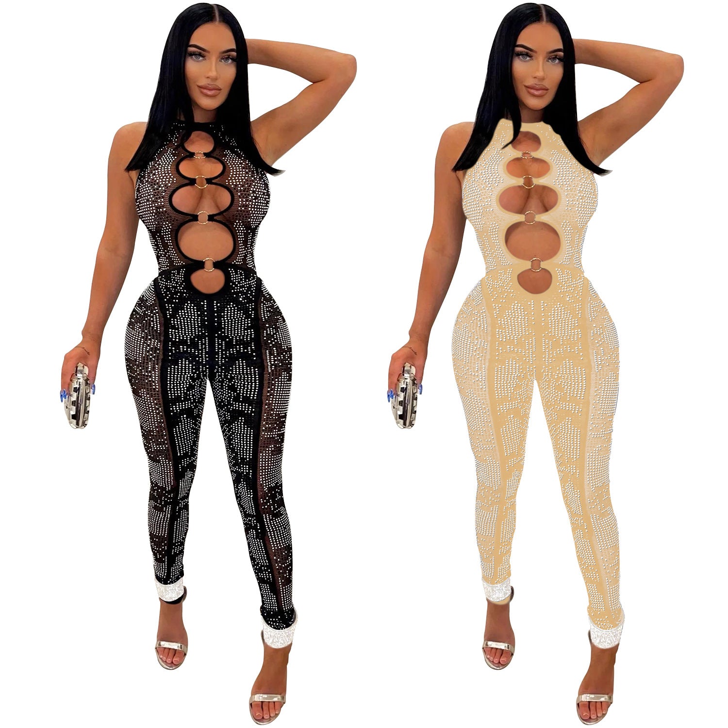 Women'S Fashion Mesh See-Through Beaded Sleeveless Jumpsuit 6