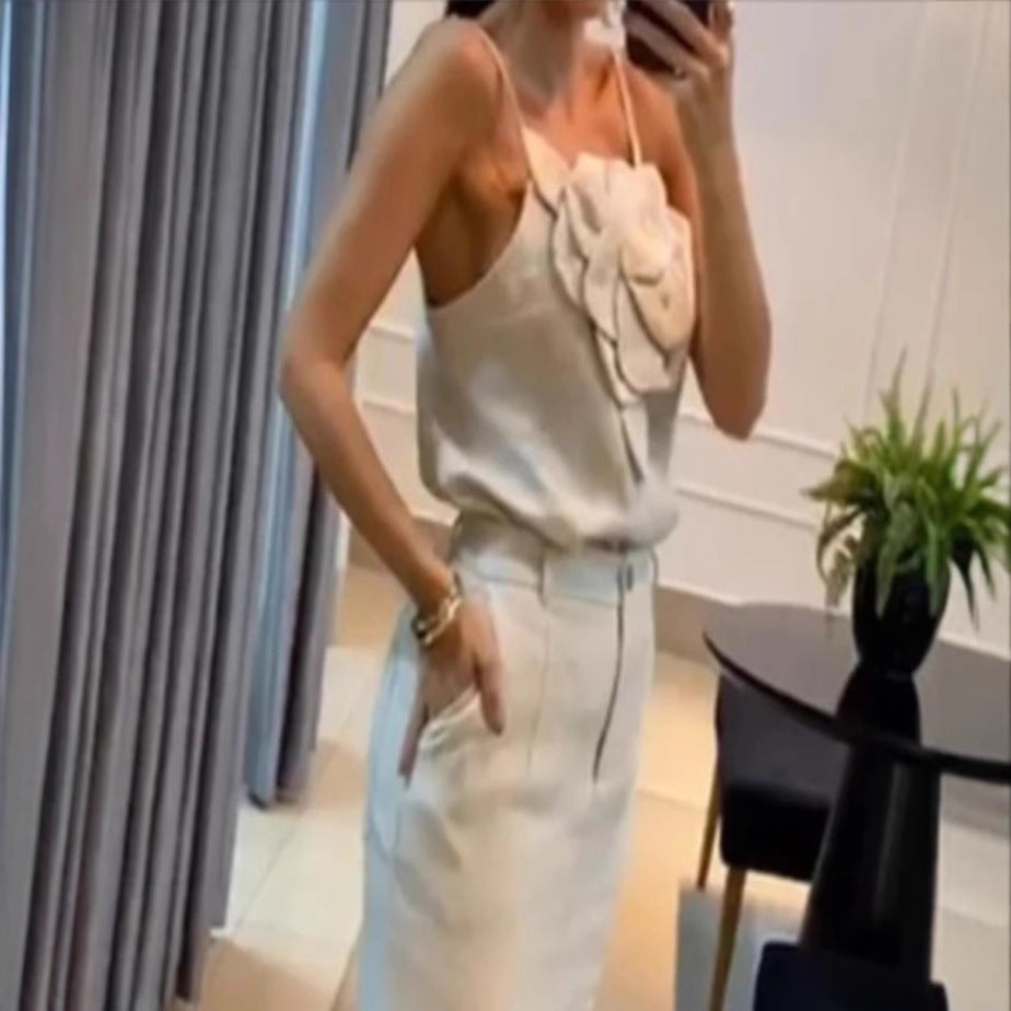 Women's Floral Strappy Top & Skirt Chic Linen Set 5