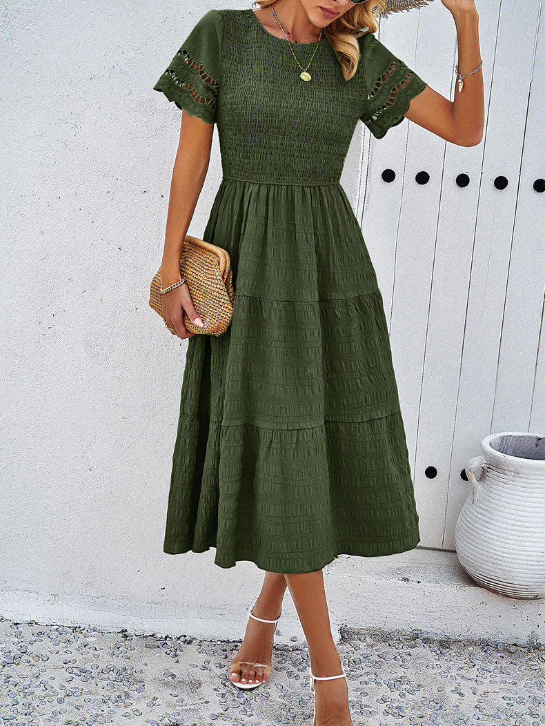 Women's Spring And Summer Solid Color Short Sleeve Chic Casual Dress 6