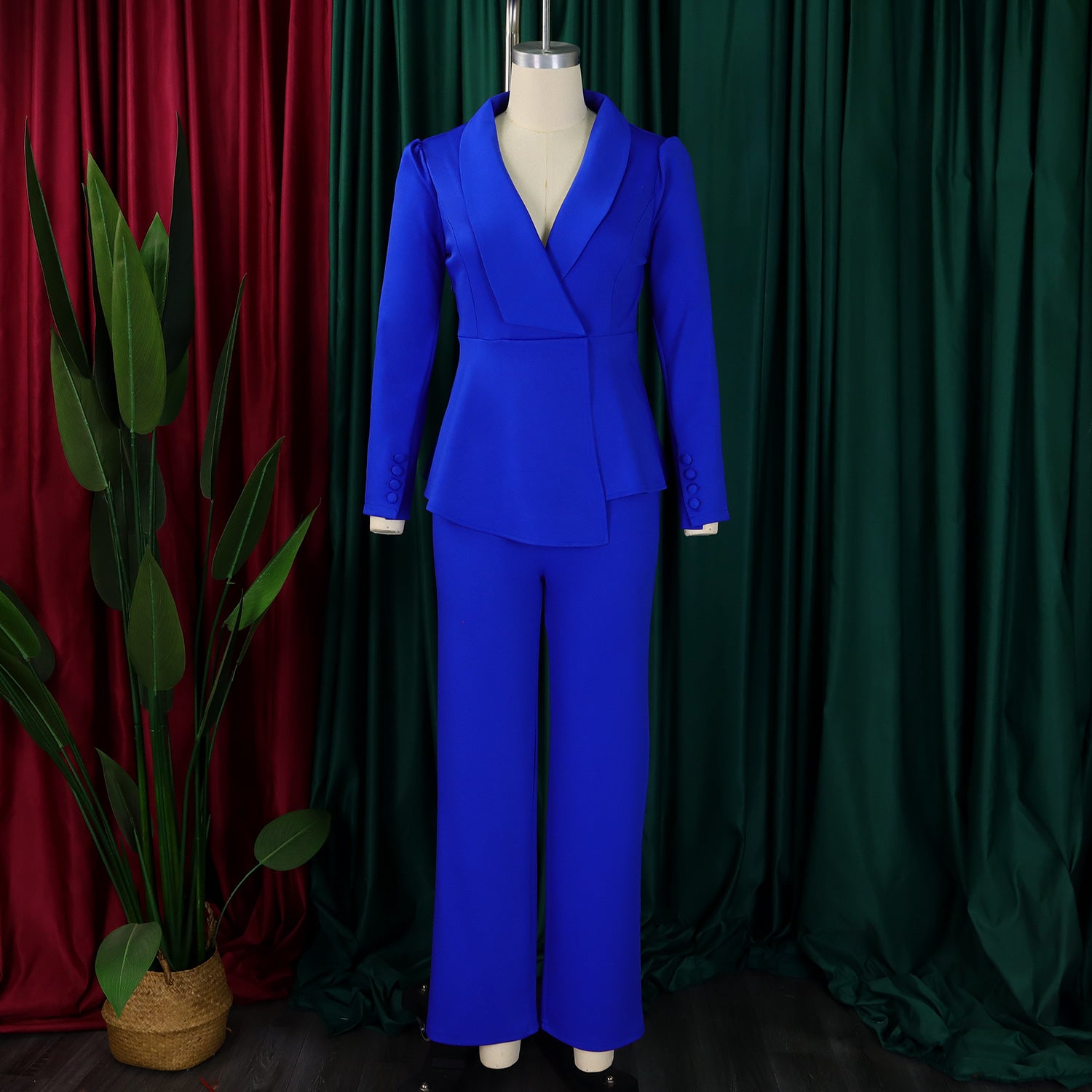 Women Elegant Ruffle Top Wide Leg Pants Two-Piece Set 18