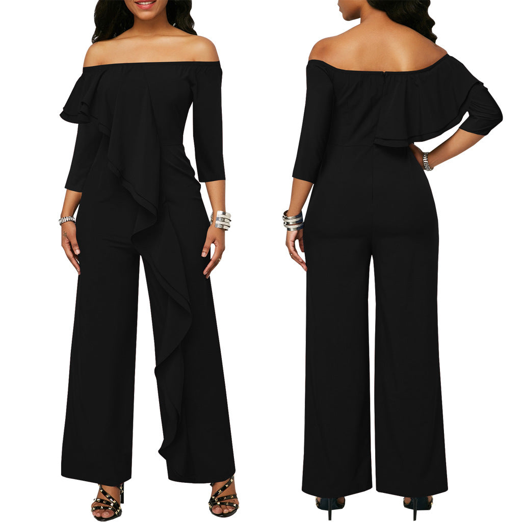 Women Sexy Off Shoulder Ruffle Jumpsuit 5